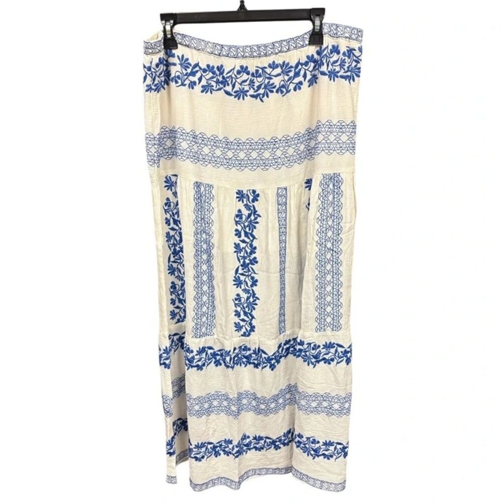 NWT‎ Hale Bob Blue Embroidered Gauze  Floral Boho Elastic Waist Maxi Skirt XL - Picture 3 of 12